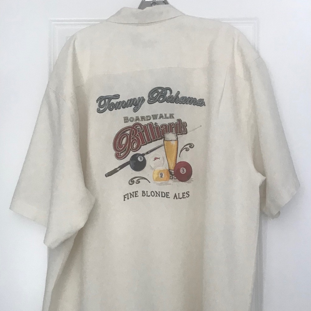 Tommy Bahama (XL) Embroidered “BOARDWALK BILLIARDS” Silk Camp Shirt